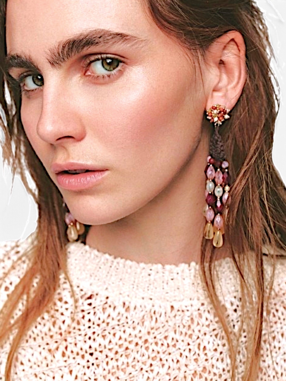 ZARA Multicolor Beaded Crochet Tassel Drop Earrings - Pink, Burgundy & Gold